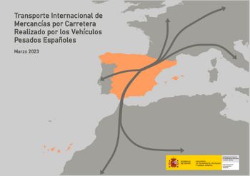 Portada de Transporte internacional de mercancías por carretera realizado por los vehículos pesados Españoles. Marzo 2023