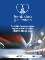 Portada de Trenbide-inguruneetako segurtasunari buruzko HELDUENTZAKO gida. Trenbidea gurutzatzea