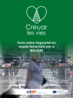 Portada de Guia sobre Seguretat en espais ferroviaris per a majors. Creuar les vies