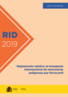Portada de Reglamento relativo al transporte internacional de mercancías peligrosas por ferrocarril. RID 2019