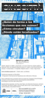 Portada de Cinecittà Occupata. ¿quien da forma a las ficciones que nos reúnen? ¿Cómo circulan? ¿Dónde están localizadas?.    Folleto exposición.